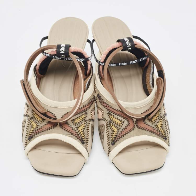 Pre Owned Fendi Multicolor Technical Mesh Patchwork FFreedom Sandals Size 40