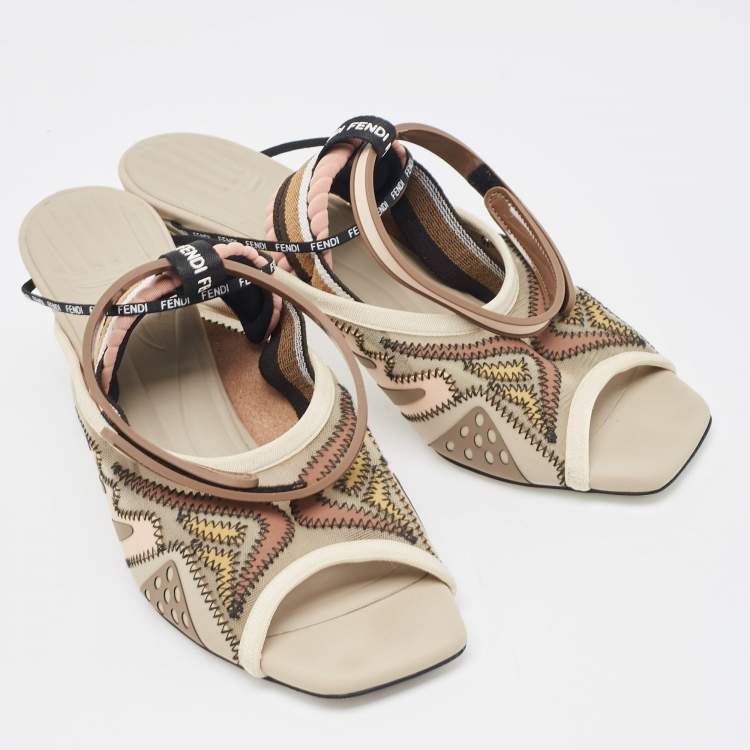 Pre Owned Fendi Multicolor Technical Mesh Patchwork FFreedom Sandals Size 40