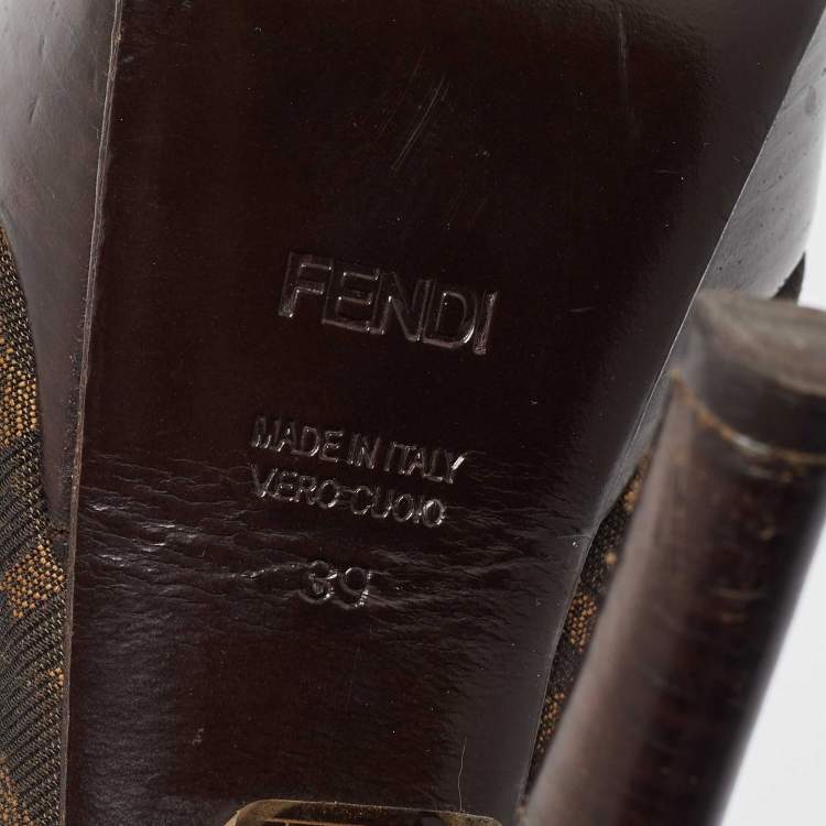 Pre Owned Fendi Tobacco Zucca Canvas Fendista Platform Slingback Sandals Size 39