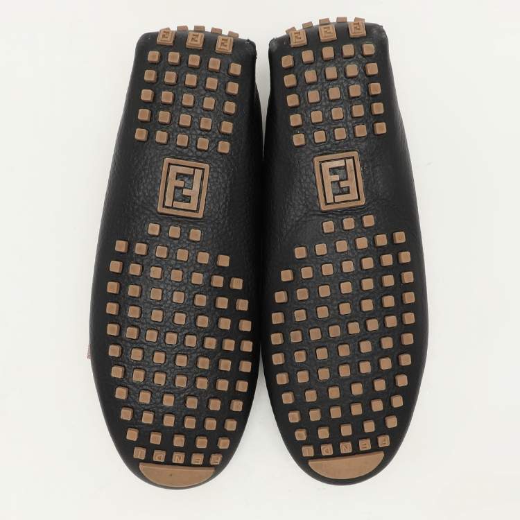 Pre Owned Fendi Black/Pink Leather and Fabric Bow Loafers Size 40