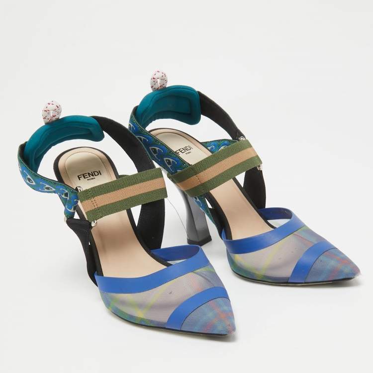 Pre Owned Fendi Multicolor Canvas and Mesh Colibri Pumps Size 38