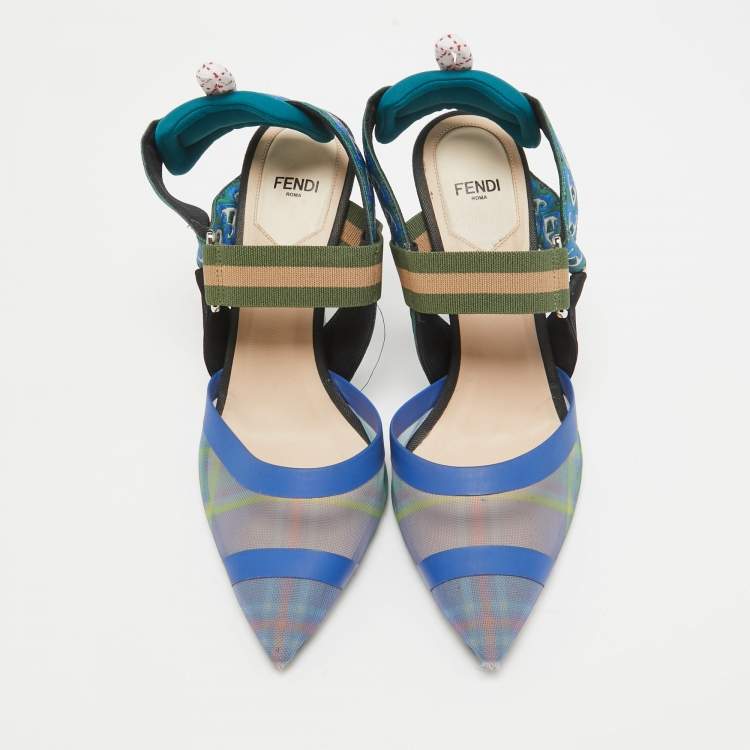 Pre Owned Fendi Multicolor Canvas and Mesh Colibri Pumps Size 38