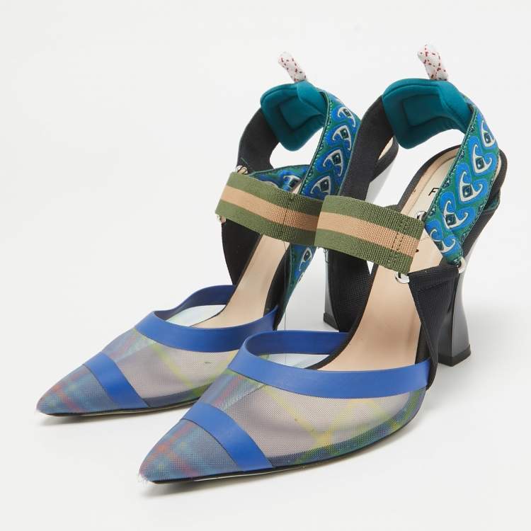Pre Owned Fendi Multicolor Canvas and Mesh Colibri Pumps Size 38