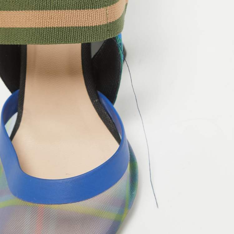 Pre Owned Fendi Multicolor Canvas and Mesh Colibri Pumps Size 38