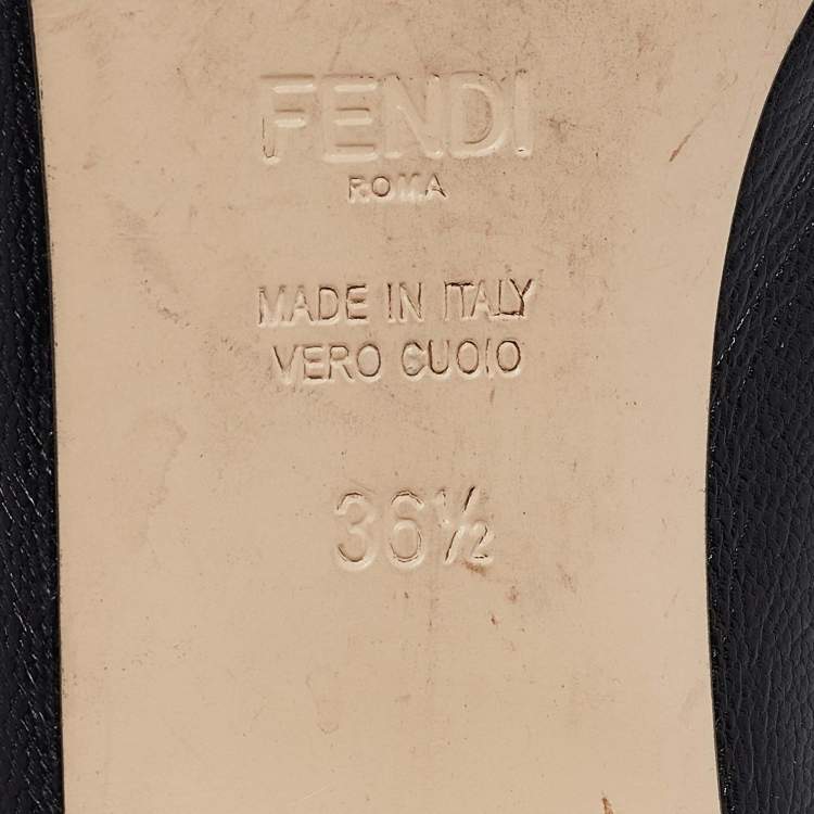 Pre Owned Fendi Black Leather F Logo Open Toe Mules Size 36.5