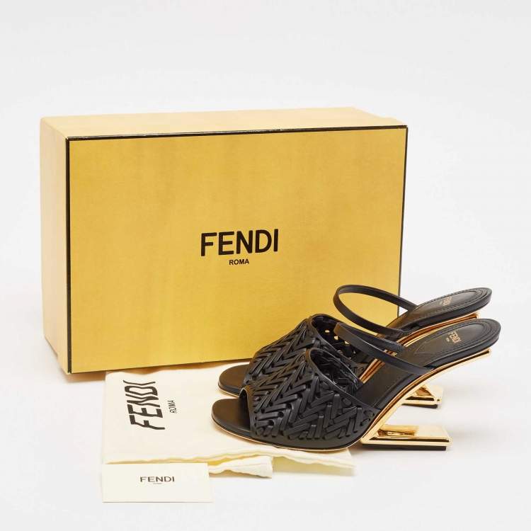 Pre Owned Fendi Black Leather Fendi First Ankle Strap Sandals Size 39