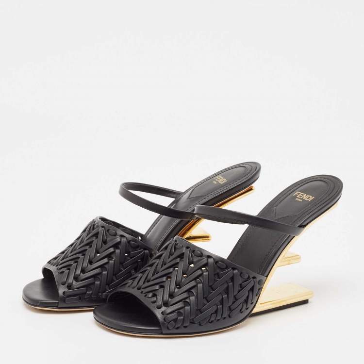 Pre Owned Fendi Black Leather Fendi First Ankle Strap Sandals Size 39