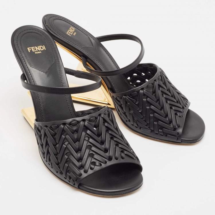 Pre Owned Fendi Black Leather Fendi First Ankle Strap Sandals Size 39