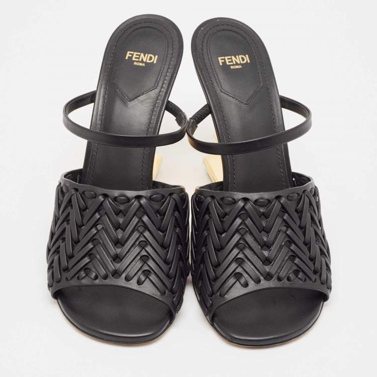 Pre Owned Fendi Black Leather Fendi First Ankle Strap Sandals Size 39