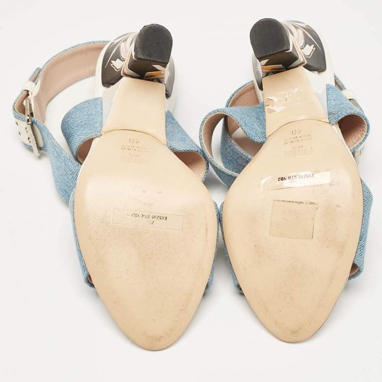 Pre Owned Fendi Blue Denim Ankle Strap Sandals Size 40