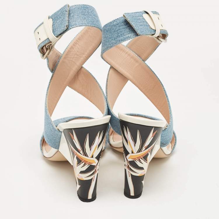 Pre Owned Fendi Blue Denim Ankle Strap Sandals Size 40