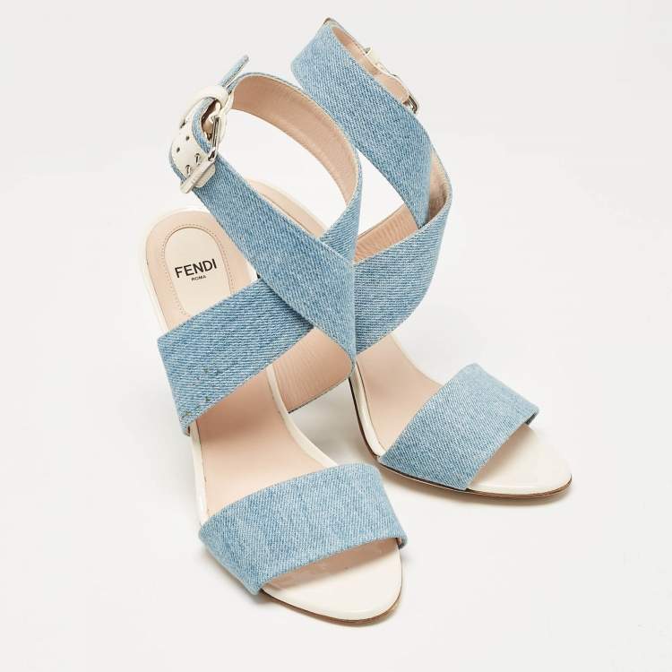 Pre Owned Fendi Blue Denim Ankle Strap Sandals Size 40