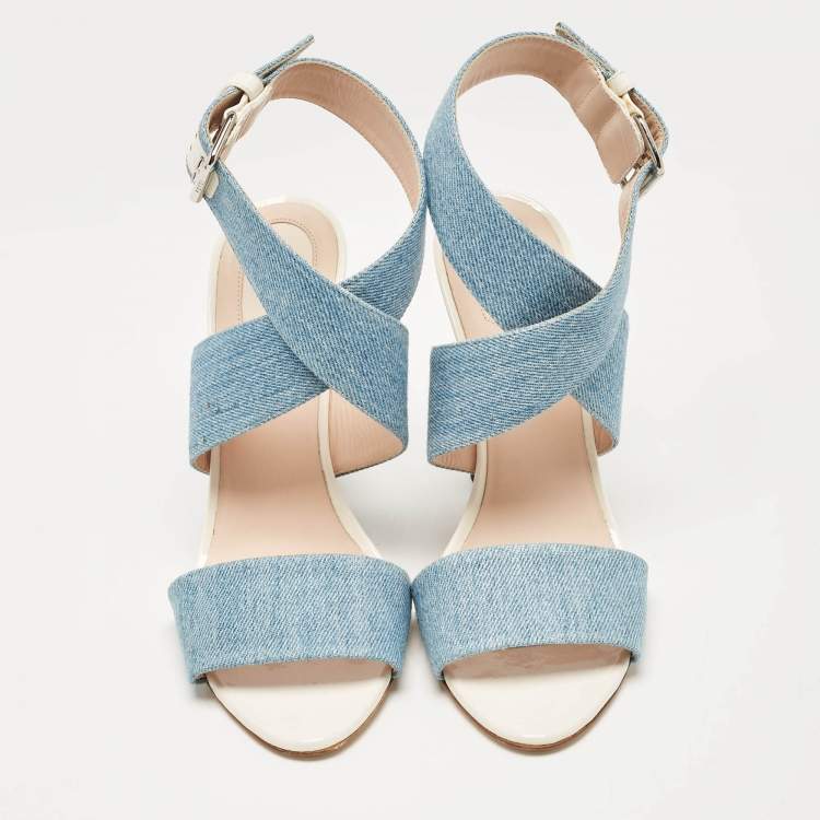 Pre Owned Fendi Blue Denim Ankle Strap Sandals Size 40
