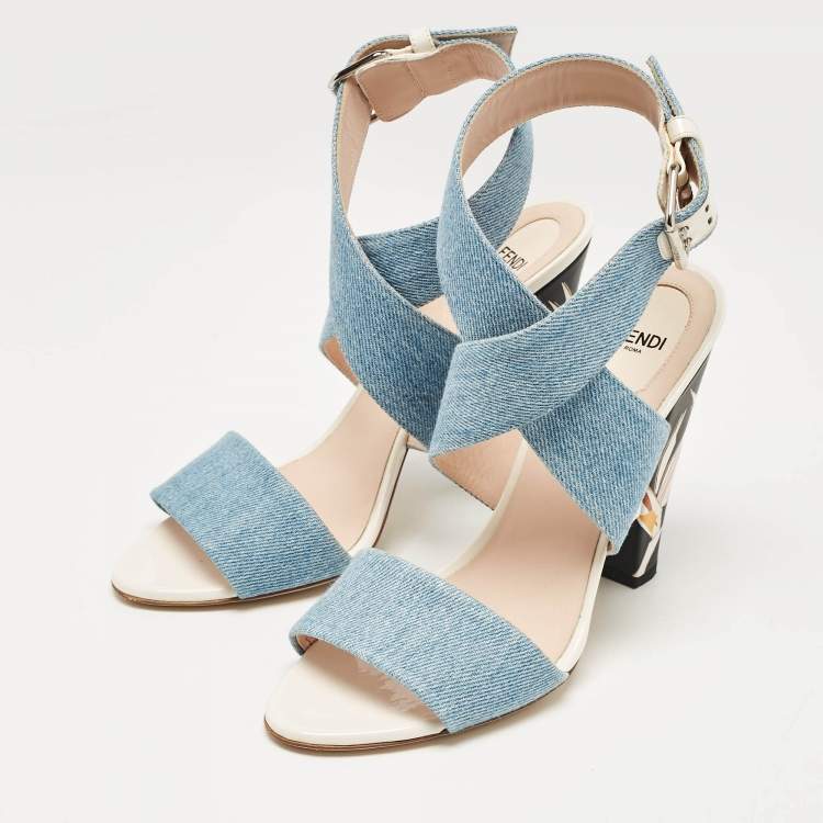 Pre Owned Fendi Blue Denim Ankle Strap Sandals Size 40