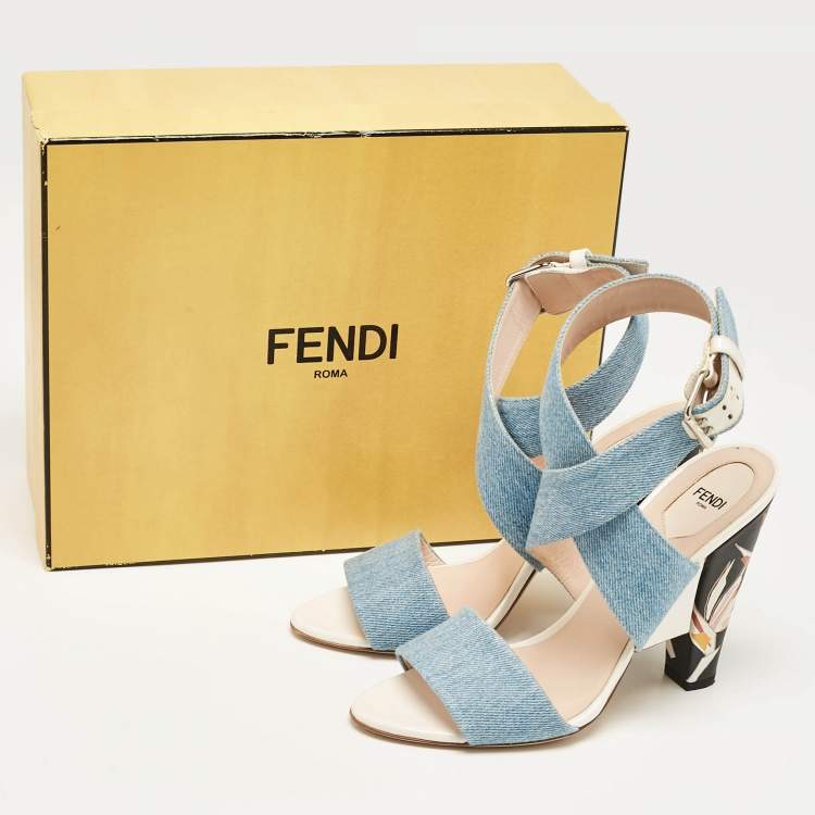 Pre Owned Fendi Blue Denim Ankle Strap Sandals Size 40
