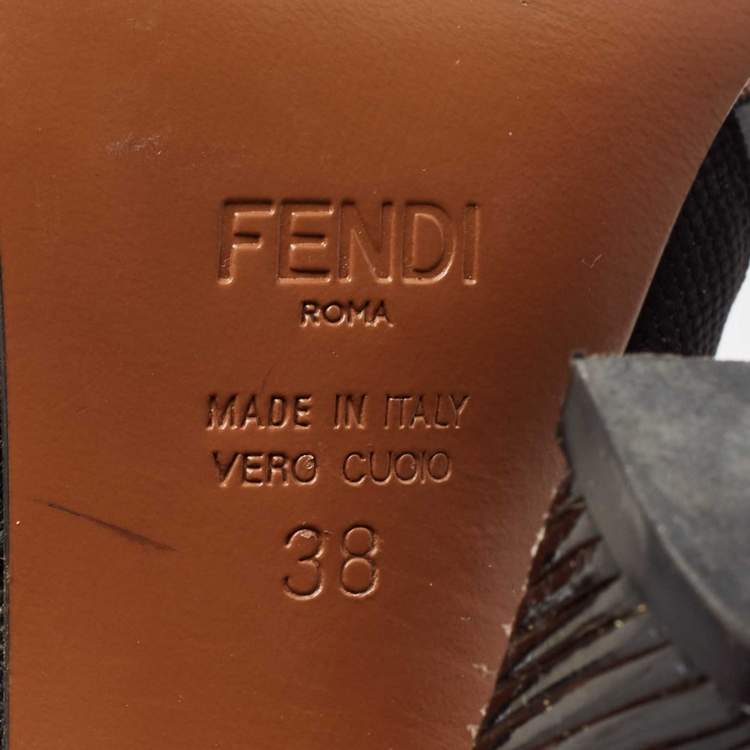 Pre Owned Fendi Brown/Black Zucca Mesh and Leather Colibri Slingback Pumps Size 38