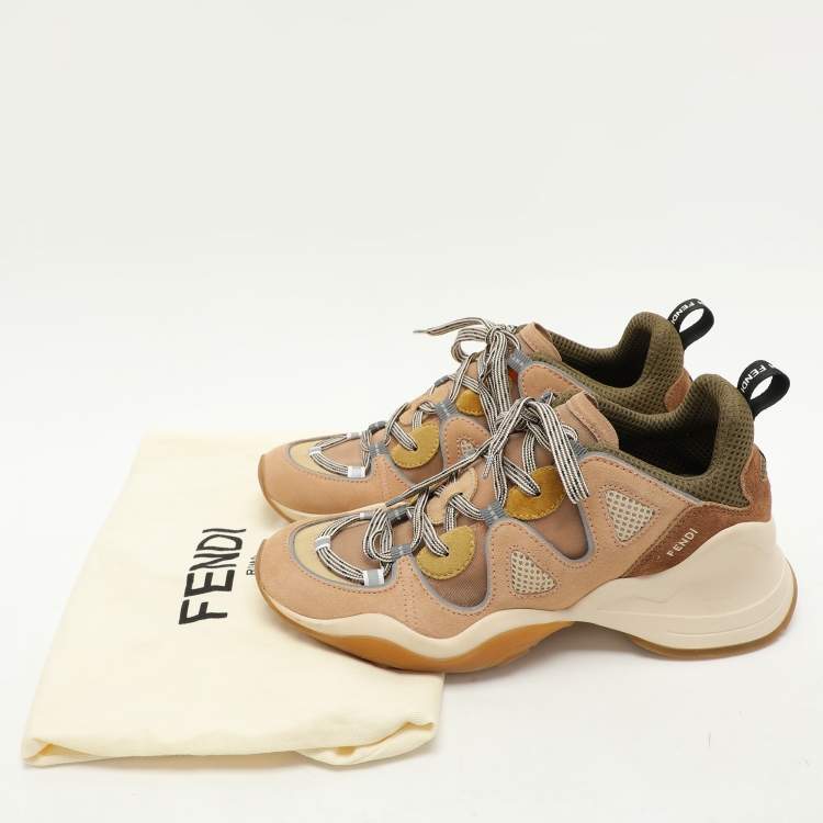 Pre Owned Fendi Beige Mesh and Suede FFluid Low Top Sneakers Size 39