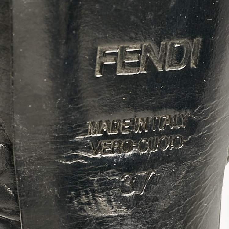 Pre Owned Fendi Black Croc Embossed Leather Peep Toe Sandals Size 37