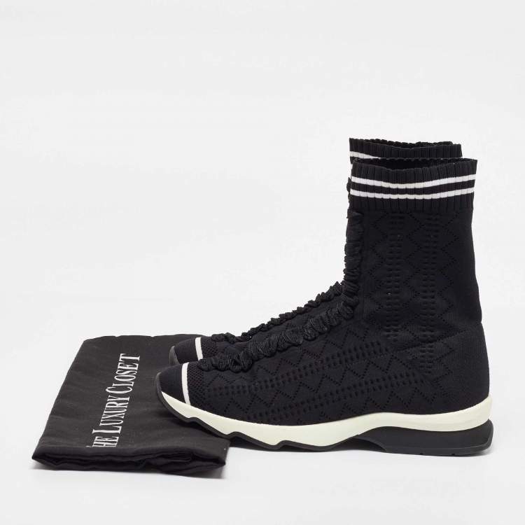 Pre Owned Fendi Black Knit Fabric Sock High Top Slip on Sneakers Size 38