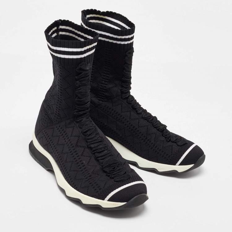 Pre Owned Fendi Black Knit Fabric Sock High Top Slip on Sneakers Size 38