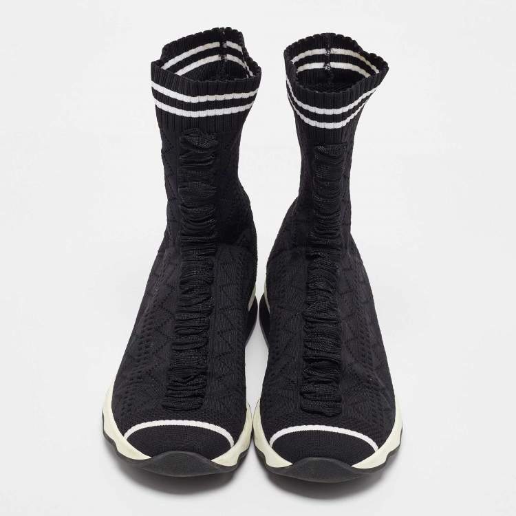 Pre Owned Fendi Black Knit Fabric Sock High Top Slip on Sneakers Size 38