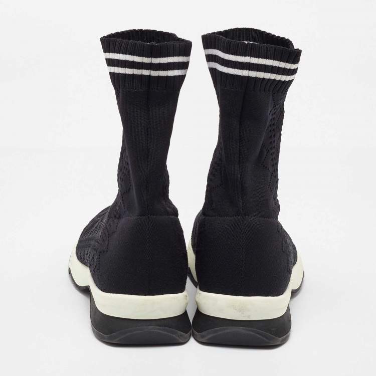 Pre Owned Fendi Black Knit Fabric Sock High Top Slip on Sneakers Size 38