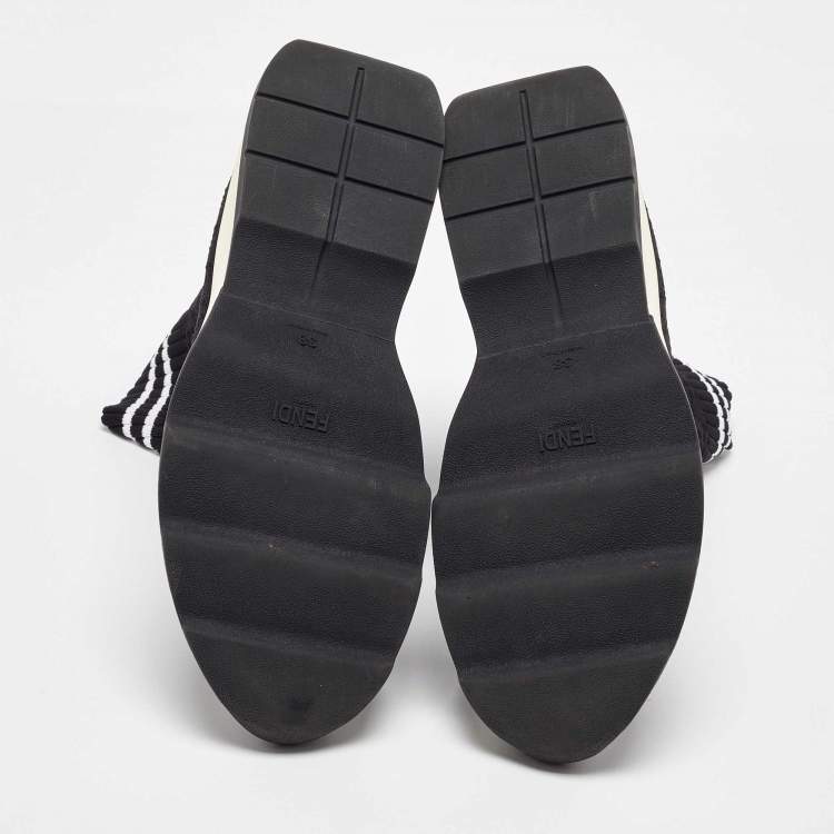 Pre Owned Fendi Black Knit Fabric Sock High Top Slip on Sneakers Size 38