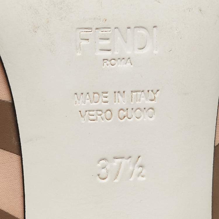 Pre Owned Fendi Beige/Pink Mesh and Fabric Evie Slingback Sandals Size 37.5