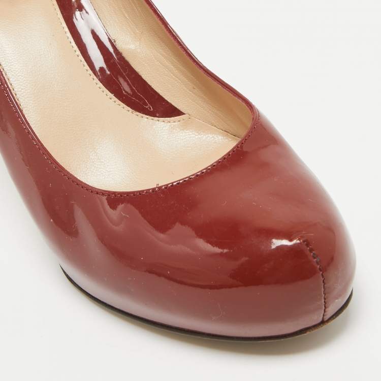 Pre Owned Fendi Rust Brown Patent Leather Zucca Heel Platform Pumps Size 39