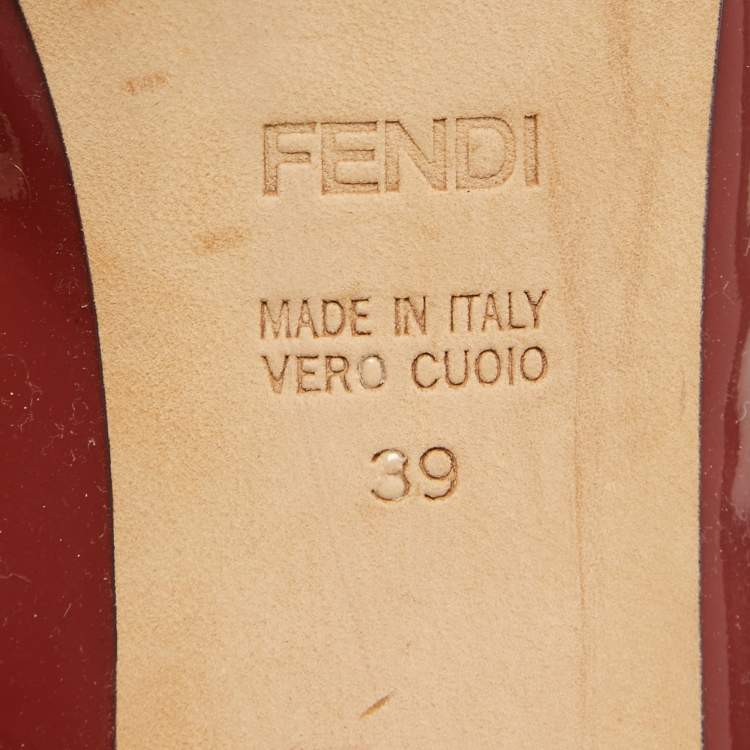 Pre Owned Fendi Rust Brown Patent Leather Zucca Heel Platform Pumps Size 39