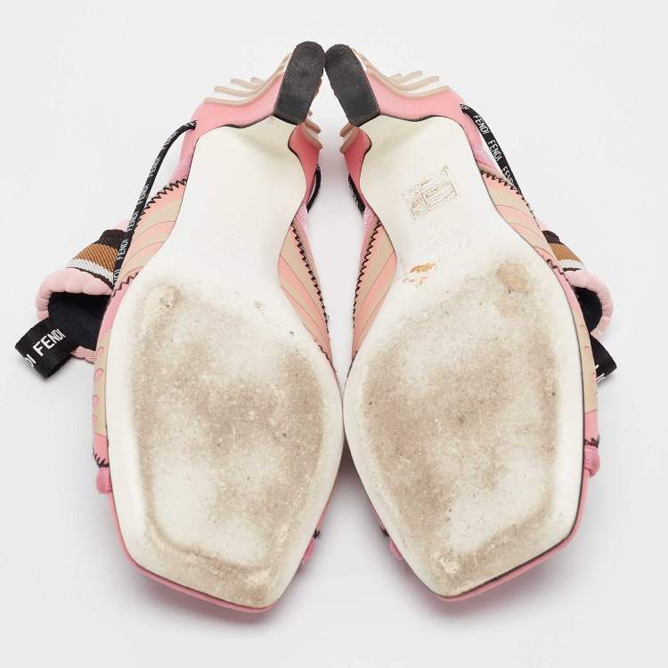 Pre Owned Fendi Pink Mesh and Canvas Evie Slingback Sandals Size 37.5