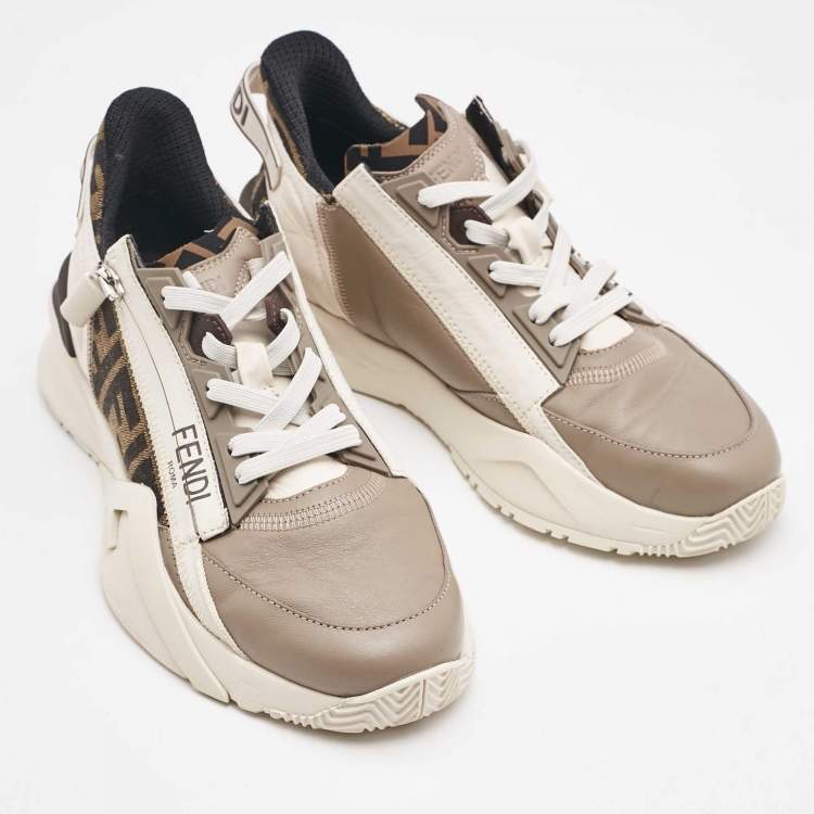 Pre Owned Fendi Multicolor Leather and Canvas Flow Low Top Sneakers Size 38