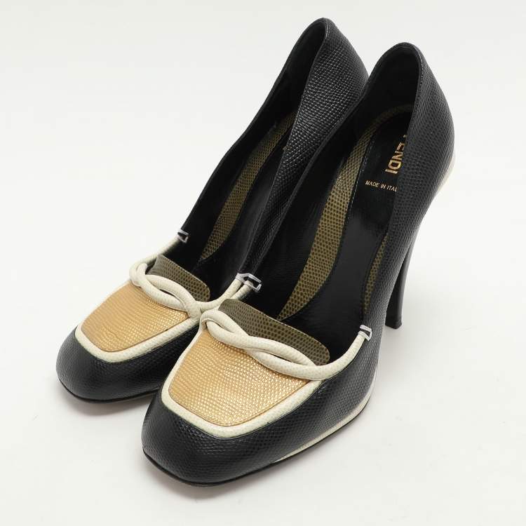 Pre Owned Fendi Multicolor Lizard Embossed Leather Loafer Pumps Size 41