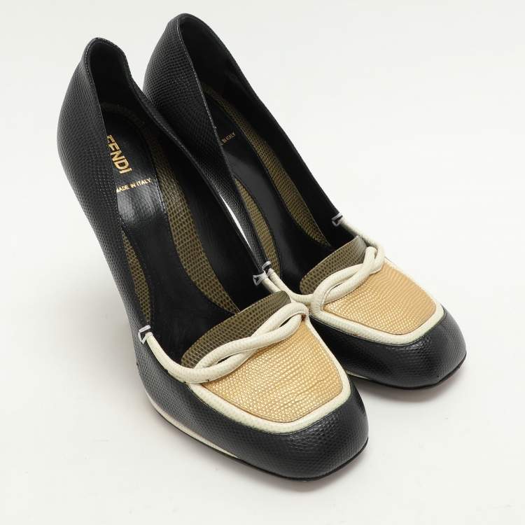 Pre Owned Fendi Multicolor Lizard Embossed Leather Loafer Pumps Size 41