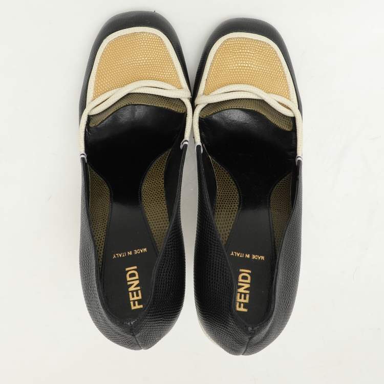Pre Owned Fendi Multicolor Lizard Embossed Leather Loafer Pumps Size 41