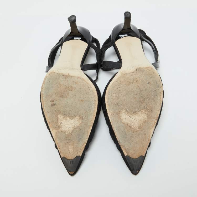 مملوكة مسبقًا Fendi Black Leather and Mesh Colibri Lite Slingback Pumps Size 39