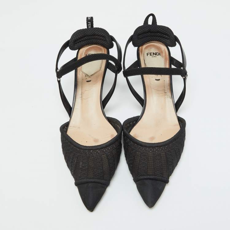 مملوكة مسبقًا Fendi Black Leather and Mesh Colibri Lite Slingback Pumps Size 39