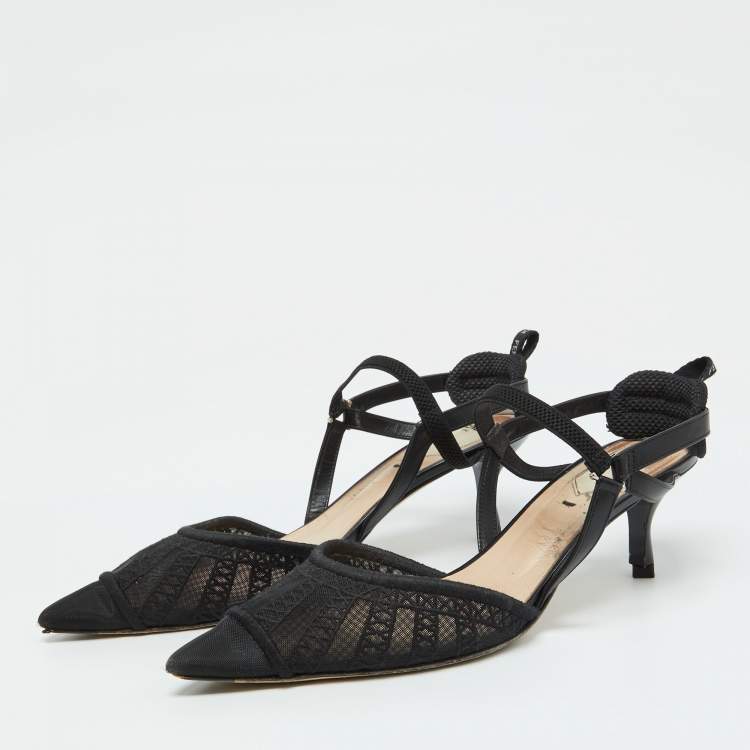 مملوكة مسبقًا Fendi Black Leather and Mesh Colibri Lite Slingback Pumps Size 39