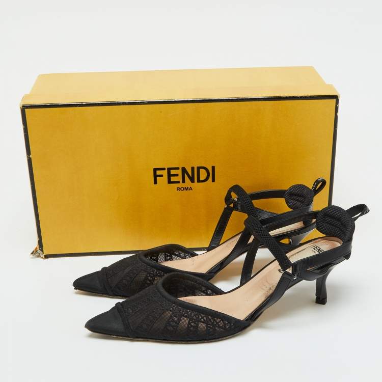 مملوكة مسبقًا Fendi Black Leather and Mesh Colibri Lite Slingback Pumps Size 39
