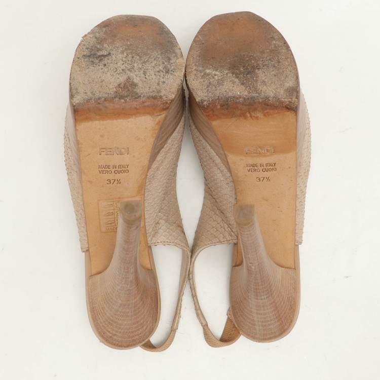 Pre Owned Fendi Light Beige Python Embossed Leather Fendista Platform Pumps Size 37.5