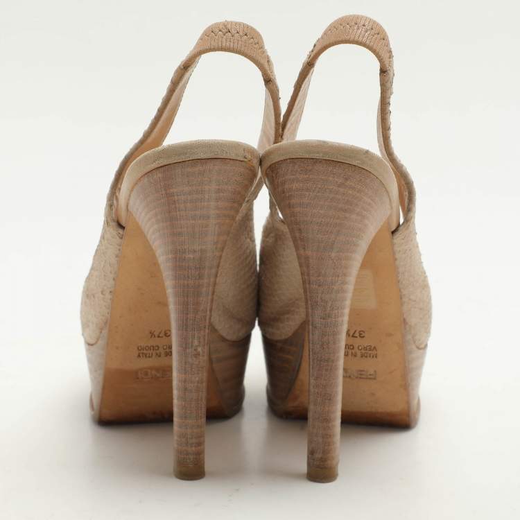 Pre Owned Fendi Light Beige Python Embossed Leather Fendista Platform Pumps Size 37.5
