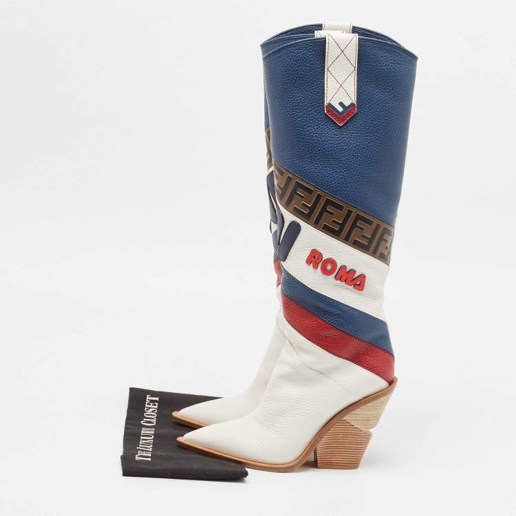 مملوكة مسبقًا  Fendi X FILA Multicolor Leather Mania FF 1974 Knee Length Boots Size 39