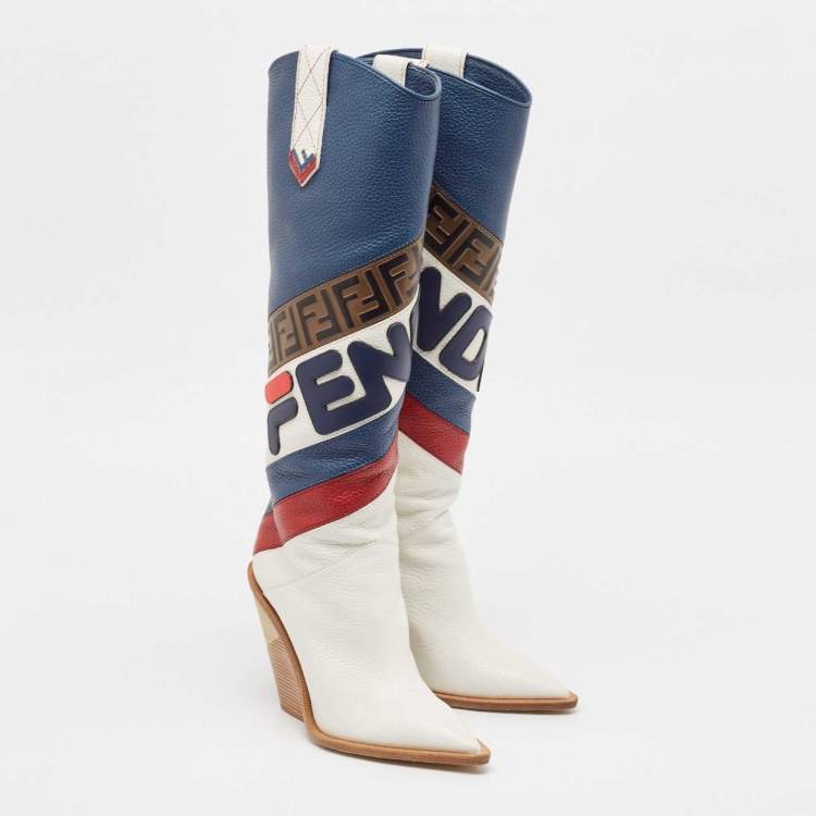مملوكة مسبقًا  Fendi X FILA Multicolor Leather Mania FF 1974 Knee Length Boots Size 39
