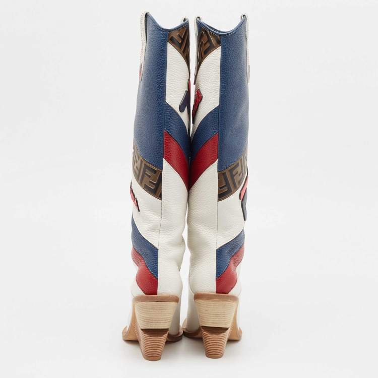 مملوكة مسبقًا  Fendi X FILA Multicolor Leather Mania FF 1974 Knee Length Boots Size 39
