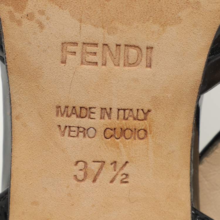 Pre Owned Fendi Black Patent Leather Ankle Strap Sandals Size 37.5