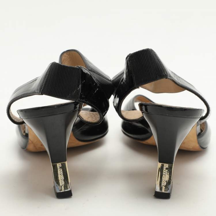 Pre Owned Fendi Black Patent Leather Ankle Strap Sandals Size 37.5
