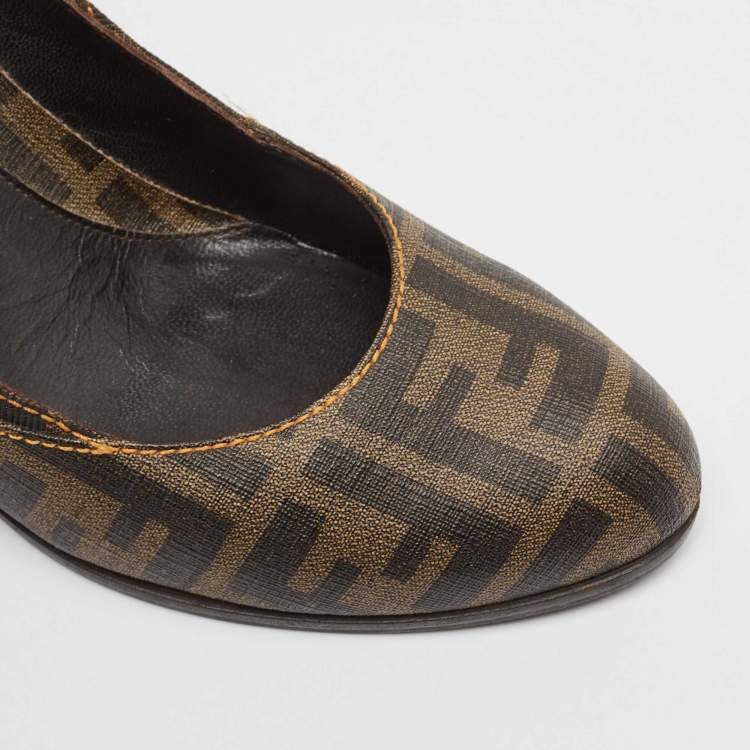 Pre Owned Fendi Tobacco Zucca Coated Canvas Wedge Pumps Size 40