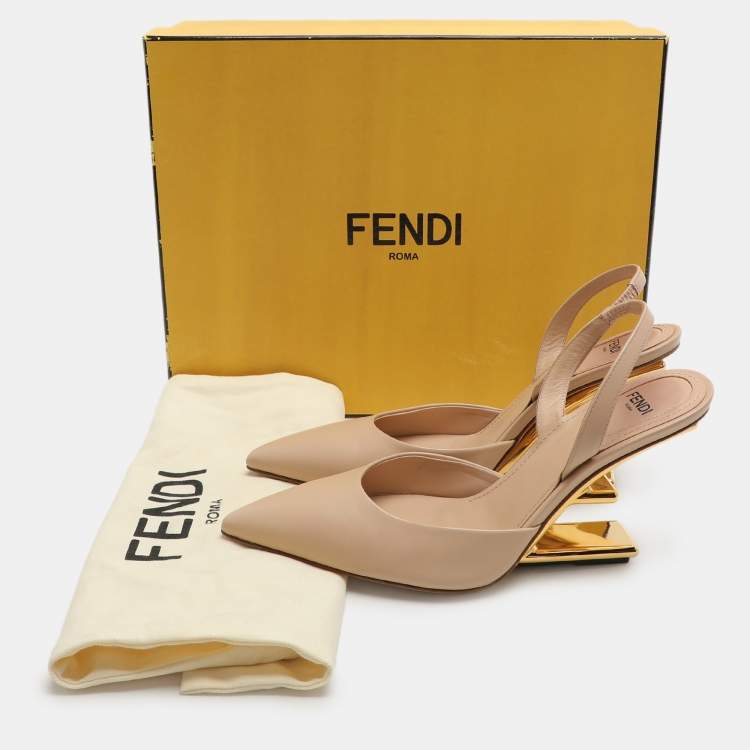 Pre Owned Fendi Beige Leather Fendi First Slingback Pumps Size 36