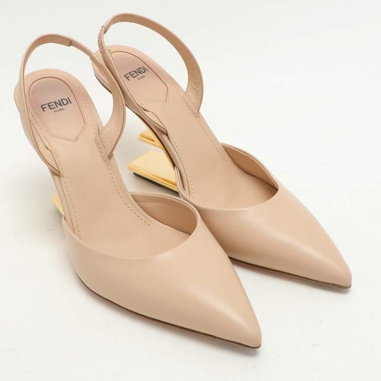 Pre Owned Fendi Beige Leather Fendi First Slingback Pumps Size 36