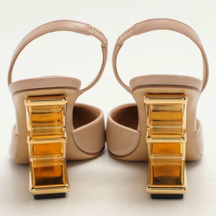 Pre Owned Fendi Beige Leather Fendi First Slingback Pumps Size 36